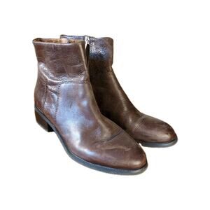 Franco Sarto Women’s 7M Brown Leather Ankle Boots Side Zip Low Heel Classic